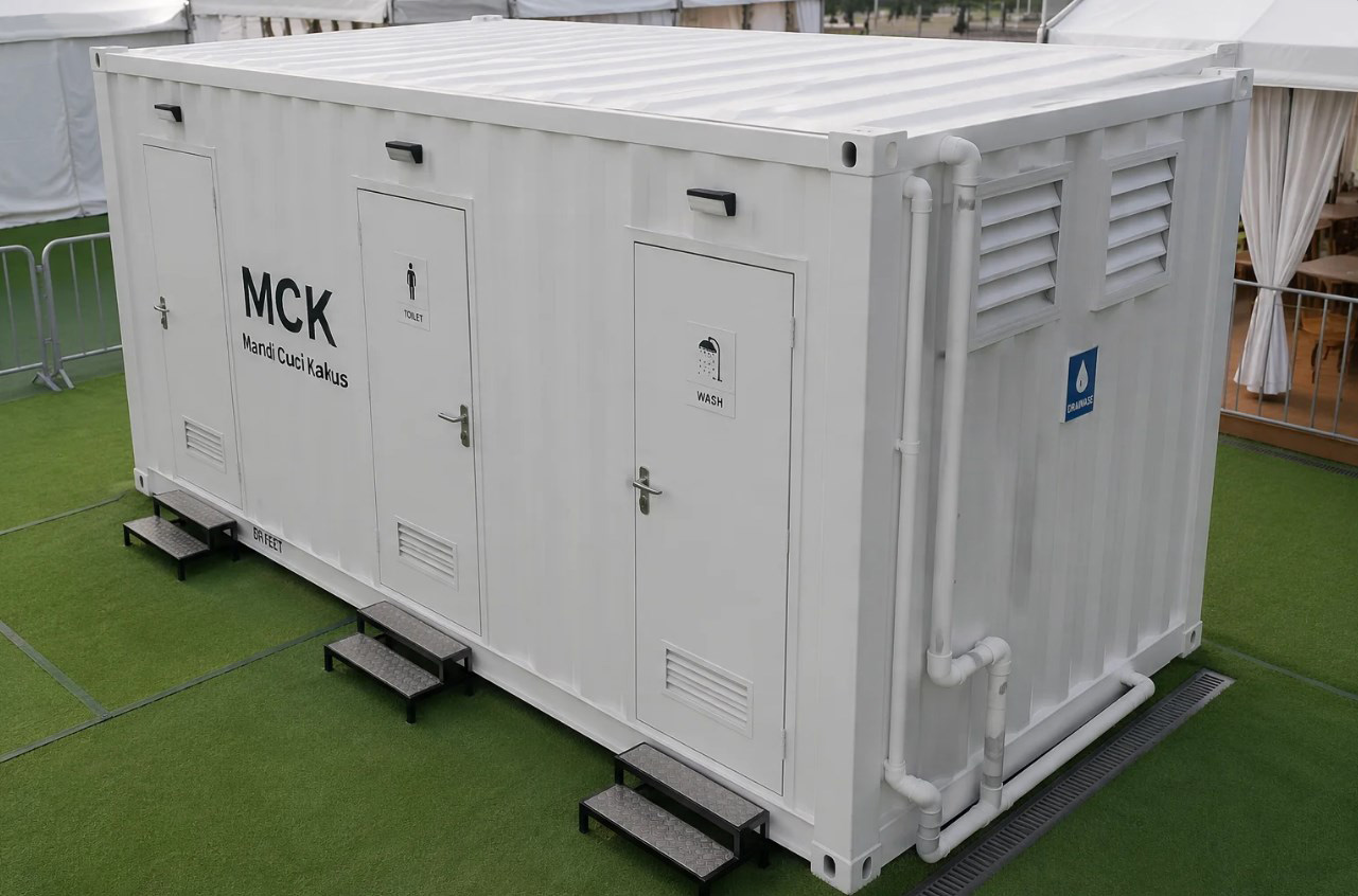 Toilet container MCK portable untuk acara outdoor dan area proyek konstruksi